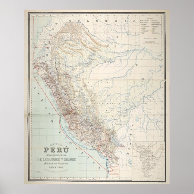 Vintage Karte Perus (1903) Poster (Vorne)