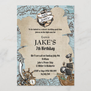 Vintage Karte Pirate Geburtstagsparty Old Scroll