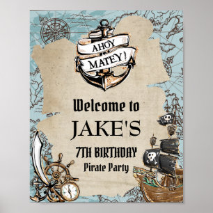 Vintage Karte Pirate Treasure Geburtstagsparty Wil Poster