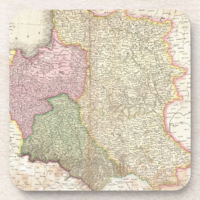Vintage Karte Polens (1818) Getränkeuntersetzer (Vorderseite)