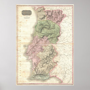 Vintage Karte Portugals (1818) Poster