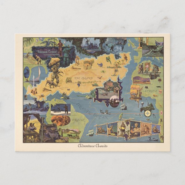 Vintage Karte Robinson Crusoe Adventure erwartet (Vorderseite)