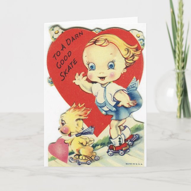 Vintage Karte Rollen-Skatervalentines Tages (Vorderseite)