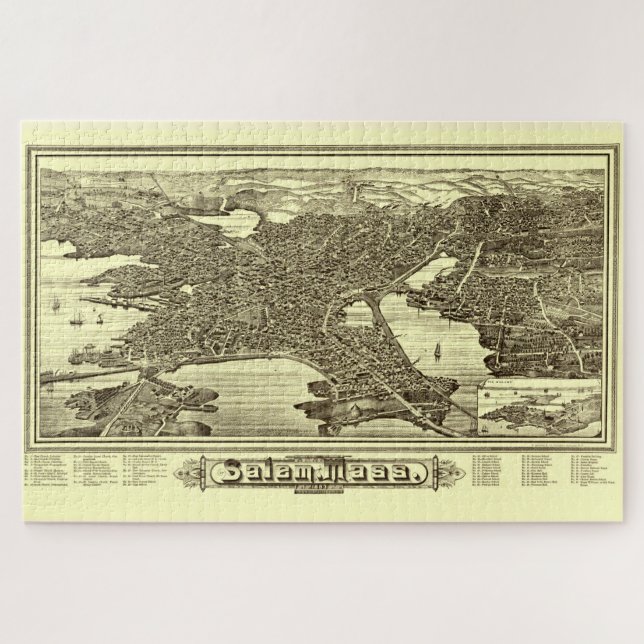 Vintage Karte Salem MA (1883) (Horizontal)