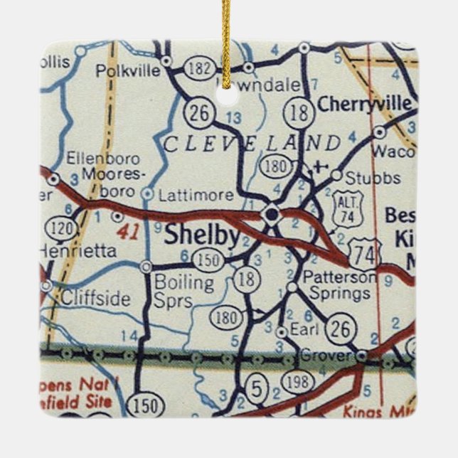 Vintage Karte Shelby NC Keramikornament (Rückseite)