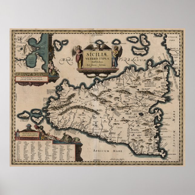 Vintage Karte Siziliens (1619) Poster (Vorne)