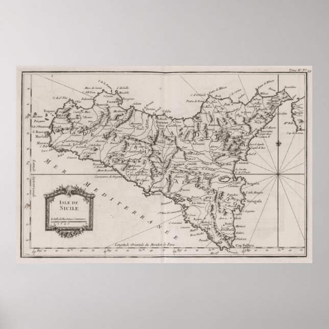 Vintage Karte Siziliens (1764) Poster (Vorne)