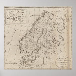 Vintage Karte Skandinaviens (1800) Poster