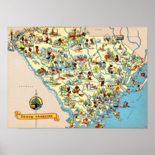 Vintage Karte South Carolina Poster