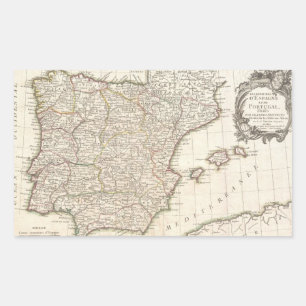 Vintage Karte Spaniens (1775) Rechteckiger Aufkleber