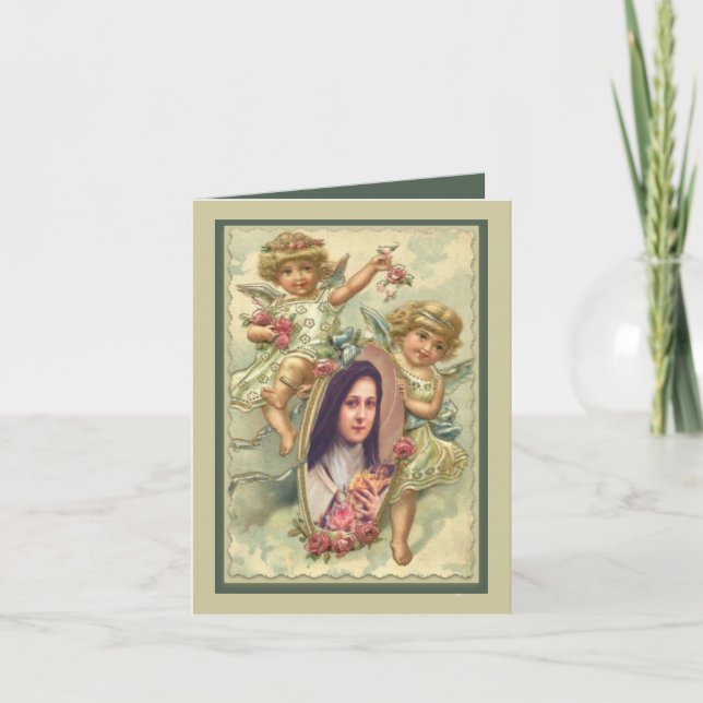 Vintage Karte St. Therese mit Engeln (Vorderseite)