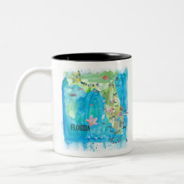Vintage Karte Staat USA Florida mit Höhepunkten Zweifarbige Tasse