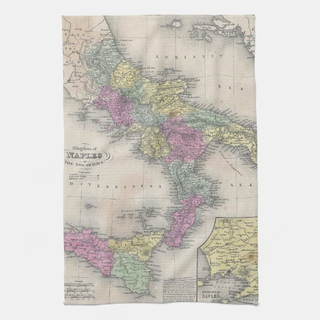 Vintage Karte Süditaliens (1853) Küchentuch (Vertikal)