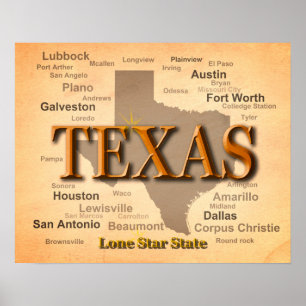 Vintage Karte Texas Poster