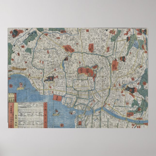Vintage Karte Tokyos Japan (1850) Poster (Vorne)