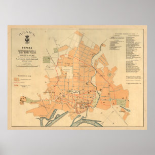 Vintage Karte Tschernihiv Ukraine (1908) Poster