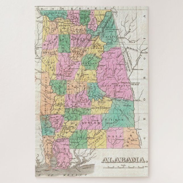 Vintage Karte von Alabama (1827) (Vertikal)