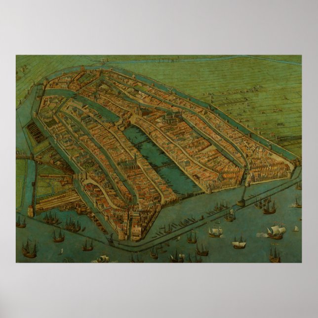 Vintage Karte von Amsterdam (1538) Poster (Vorne)