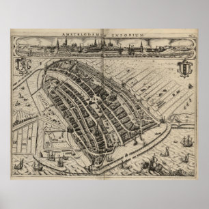 Vintage Karte von Amsterdam (1614) Poster