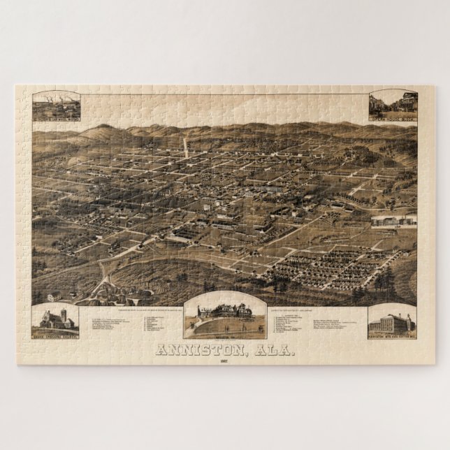 Vintage Karte von Anniston, Alabama (1887) (Horizontal)