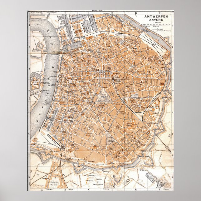 Vintage Karte von Antwerpen Belgien (1905) Poster (Vorne)