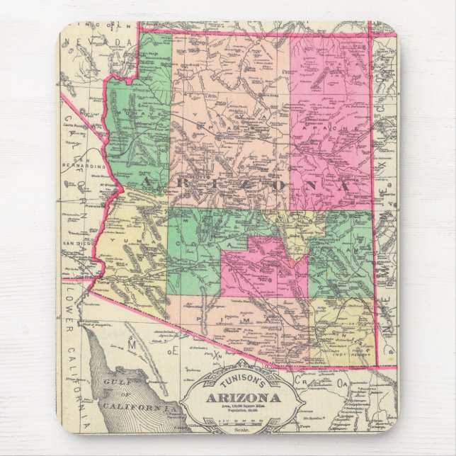 Vintage Karte von Arizona (1881) Mousepad (Vorne)