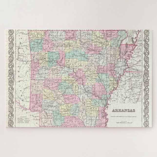 Vintage Karte von Arkansas (1855) (Horizontal)