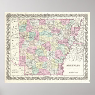 Vintage Karte von Arkansas (1855) Poster