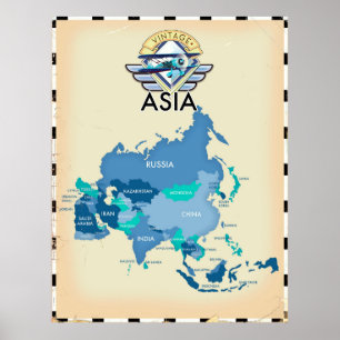 Vintage-Karte von Asien Poster