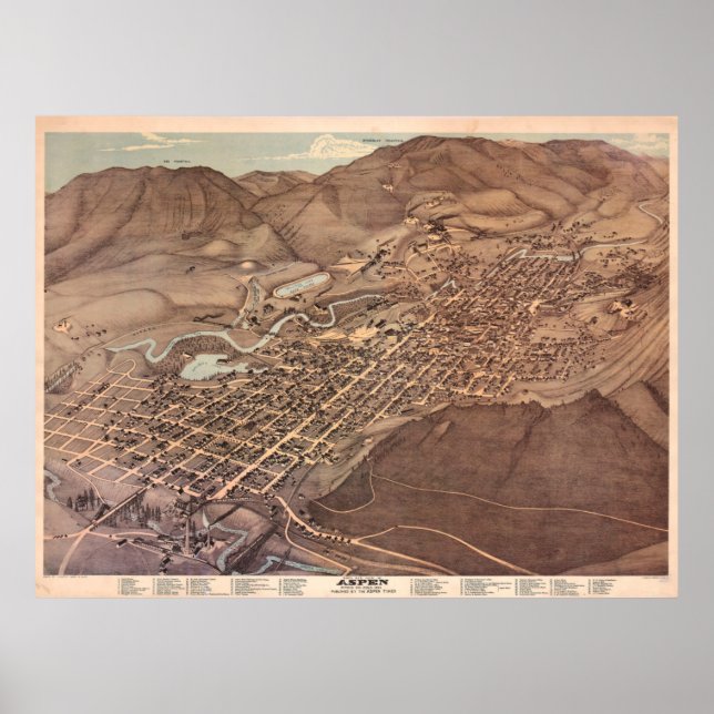 Vintage Karte von Aspen CO (1893) Poster (Vorne)