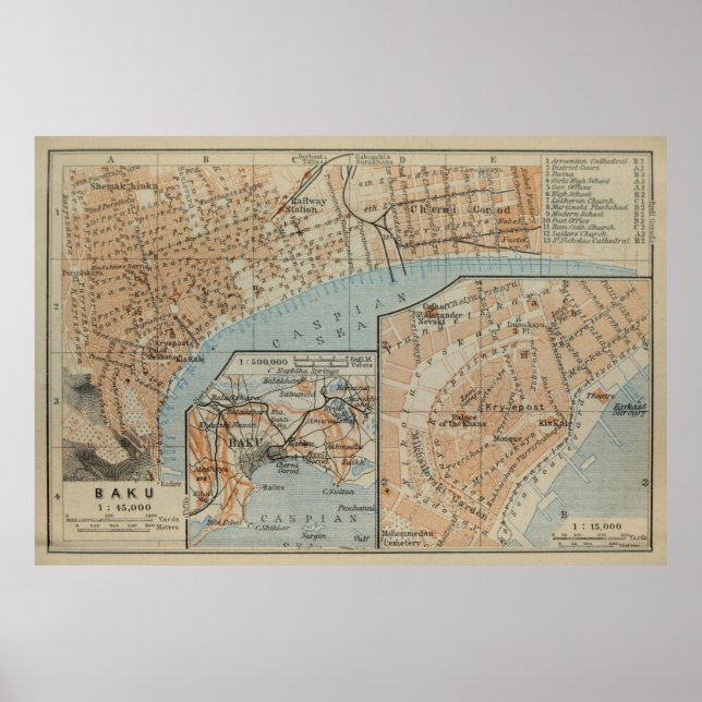 Vintage Karte von Baku Aserbaidschan (1914) Poster (Vorne)