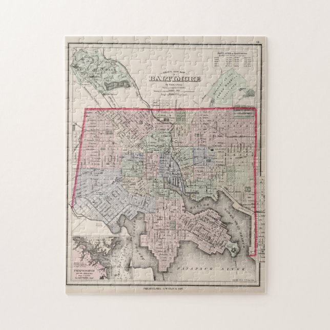 Vintage Karte von Baltimore MD (1876) (Vertikal)