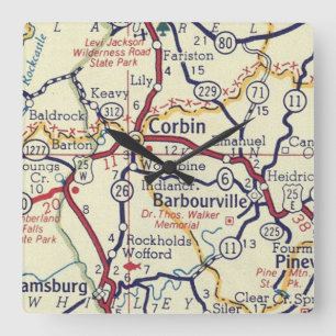 Vintage Karte von Barbourville Quadratische Wanduhr