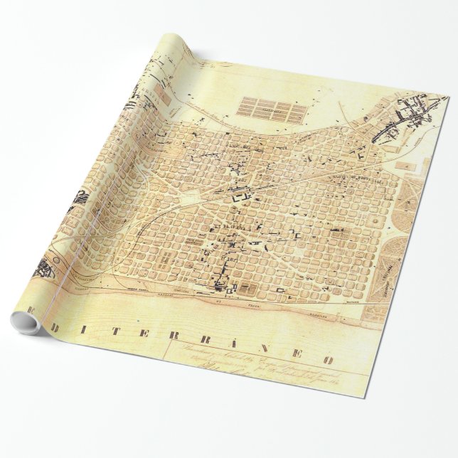 Vintage Karte von Barcelona Spanien (1859) Geschenkpapier (Ungerollt)