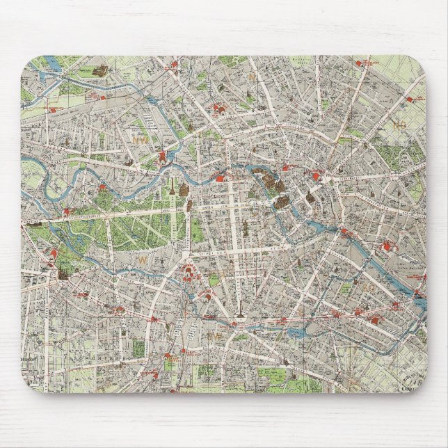 Vintage Karte von Berlin Deutschland (1905) Mousepad (Vorne)