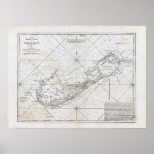 Vintage Karte von Bermuda Poster