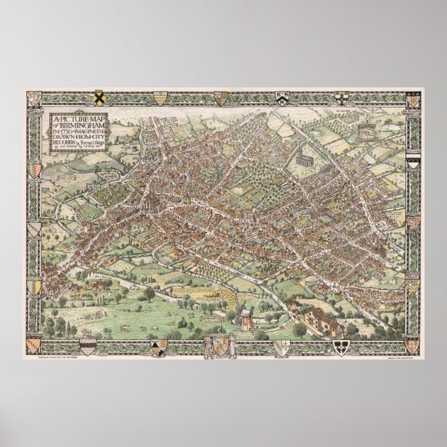 Vintage Karte von Birmingham England (1923) Poster (Vorne)