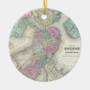 Vintage Karte von Boston-Hafen (1857) Keramik Ornament