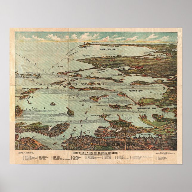 Vintage Karte von Boston Harbor Poster (Vorne)