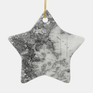 Vintage Karte von Boston Keramikornament