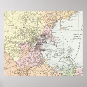 Vintage Karte von Boston Massachusetts (1903) Pale Poster
