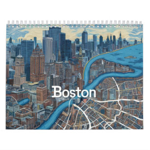 Vintage-Karte von Boston Massachusetts, Boston Ma  Kalender