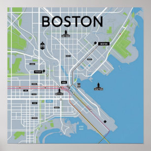 Vintage-Karte von Boston Massachusetts, Boston Ma Poster