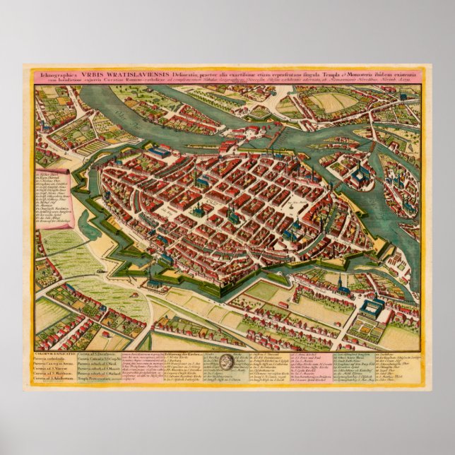 Vintage Karte von Breslau Polen (1752) Poster (Vorne)