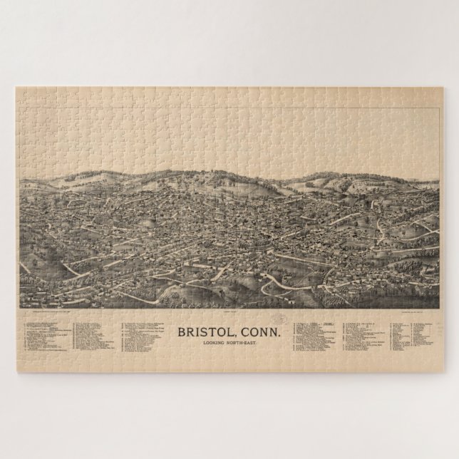 Vintage Karte von Bristol CT (1889) (Horizontal)