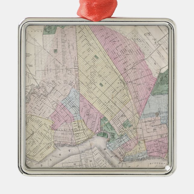 Vintage Karte von Brooklyn (1873) Silbernes Ornament (Vorne)