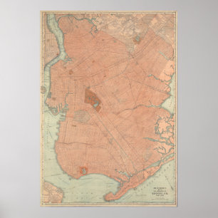Vintage Karte von Brooklyn, New York Poster