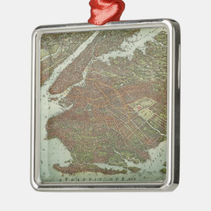 Vintage Karte von Brooklyn NY (1908) Silbernes Ornament