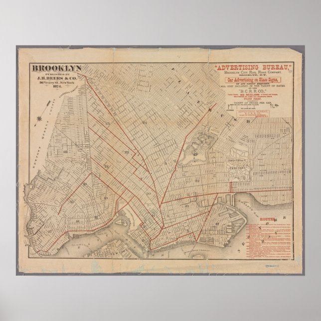 Vintage Karte von Brooklyn Poster (Vorne)