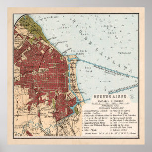Vintage Karte von Buenos Aires Argentina (1904) Poster